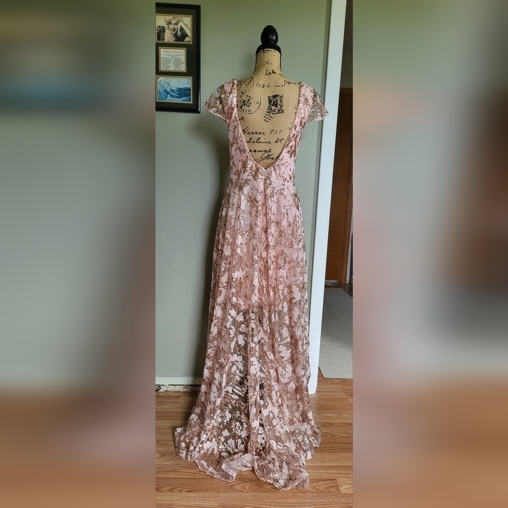 Eliza J Blush Embroidered Sequined High Low Evening Gown - Picture 6 of 6